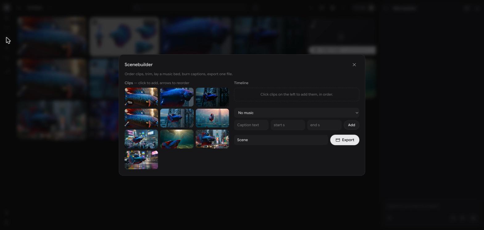 Scenebuilder timeline with music and captions